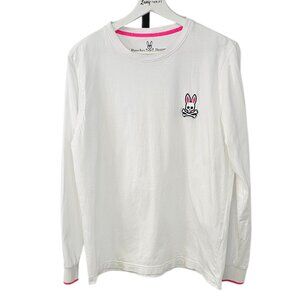 Psycho Bunny Mens White Fiske Tipped Logo Crew Neck Long Sleeve Shirt, 4 / Small